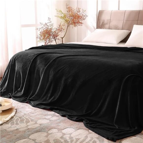 Fleece Blankets Queen Size for Bed, Luxury Plush Cozy Fuzzy Black - Picture 1 of 7